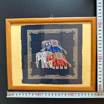 タイ 美術品 シルク地絵 神の使いの白象 額装 タイ 美術品 シルク地絵 神の使いの白象 額装